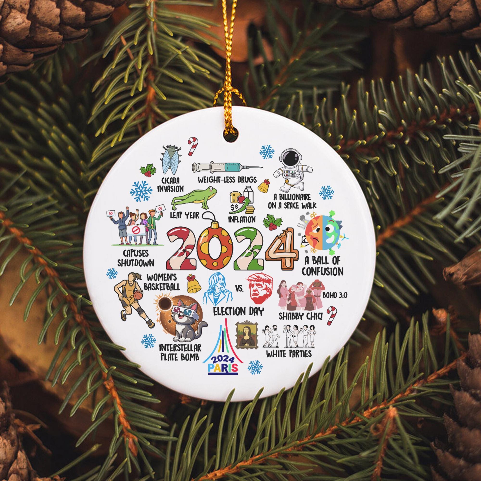 Year In Review 2024 Christmas Ornament, Notable Events 2024 Ornament, Newsmaker Cute 2024 Ornament, Year to Remember, Commemorative 2024 HAOR15