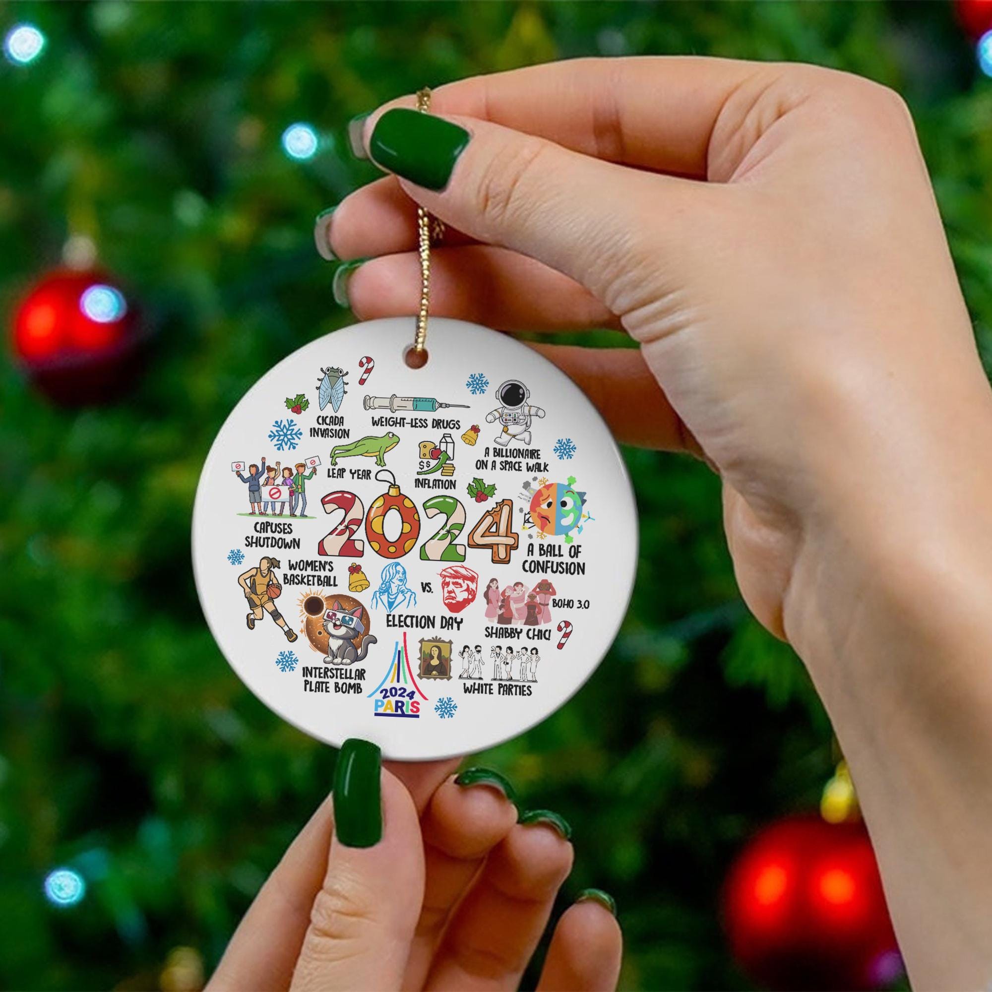 Year In Review 2024 Christmas Ornament, Notable Events 2024 Ornament, Newsmaker Cute 2024 Ornament, Year to Remember, Commemorative 2024 HAOR15