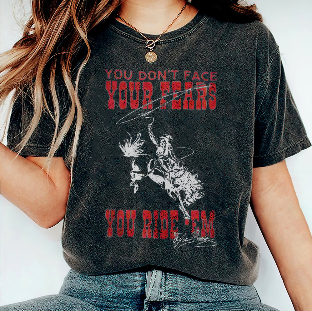 2 matYou Don't Face Your Fears You Ride 'Em Cowboy Tornado T-Shirt, Powell Sweatshirt V2, Twisters With Glen Powell Retro Movie Poster Vintage Unisex Shirt, Trendy Shirt